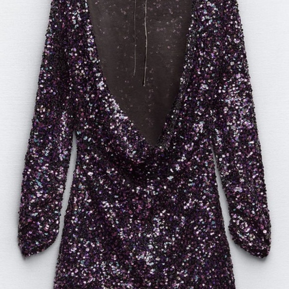 Zara NWT sequin mini dress- Violet - Picture 8 of 8